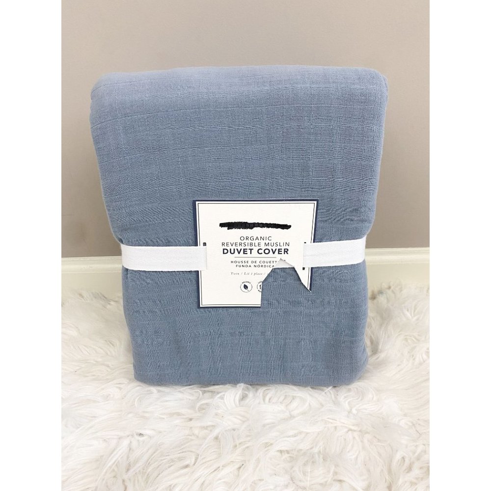 Pottery Barn Teen Organic Reversible Muslin Duvet Cover in Dusty Blue